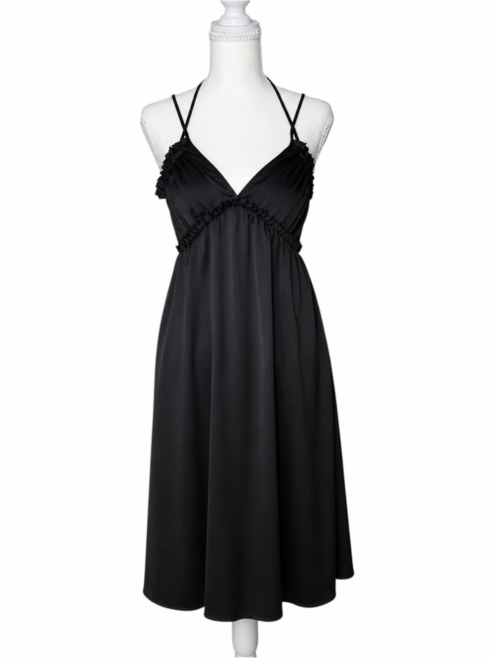 Y2K Forever 21 Black Satin Empire Waist Midi Slip Dress L